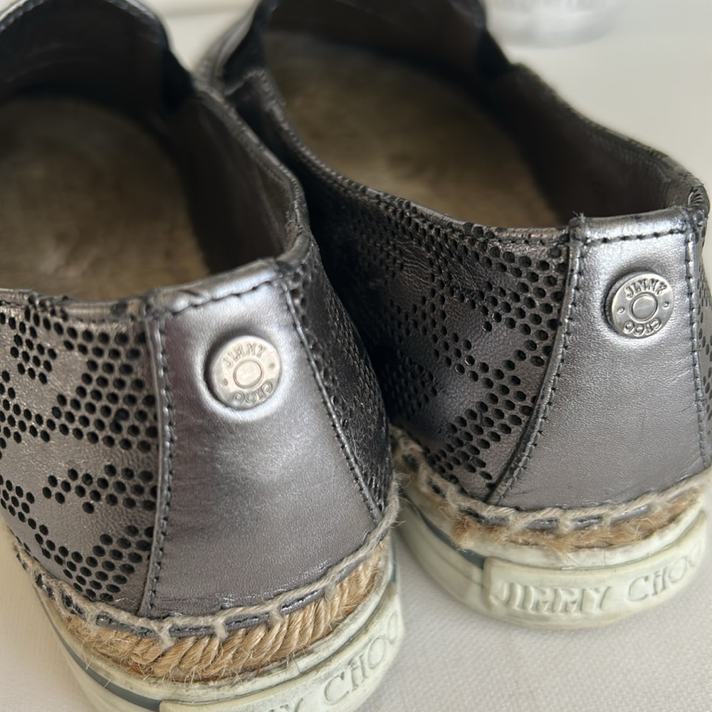 JIMMY CHOO DAWN STEEL SLIP ON LOGO ESPADRILLES SNEAKERS - Picture 13 of 17